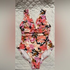 Floral V-Neck One-Piece Swimsuit